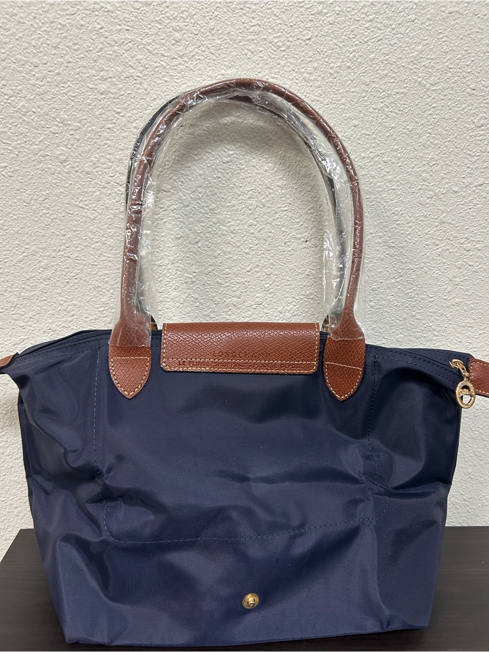Longchamp Navy with Brown Leather Le Pliage Small Tote - Picture 6 of 6